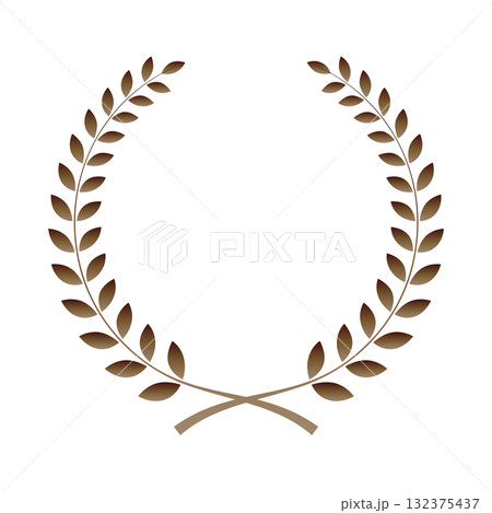 月桂樹フレームのイラスト　月桂冠シンプル　こげ茶色ブラウン　ベクターpng 132375437