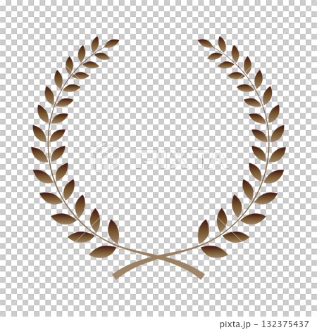 月桂樹フレームのイラスト　月桂冠シンプル　こげ茶色ブラウン　ベクターpng 132375437