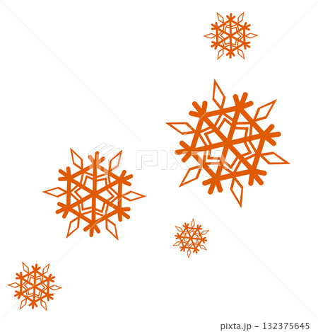 オレンジ色のシンプルなたくさんの雪の結晶のイラスト 132375645