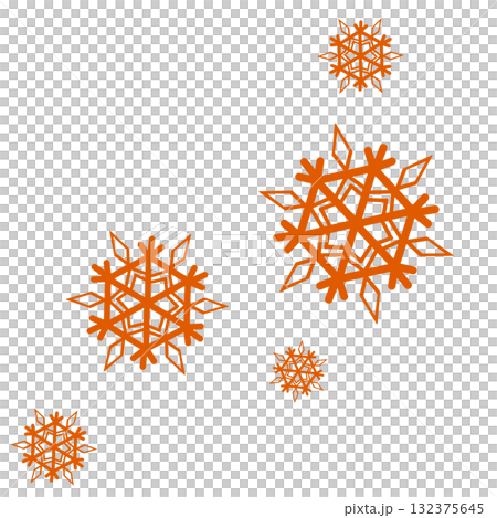 オレンジ色のシンプルなたくさんの雪の結晶のイラスト 132375645