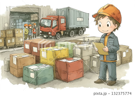 市場で出荷作業をする男性 132375774