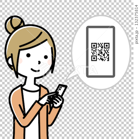 Young woman smartphone QR code Young woman smartphone QR code 132375814