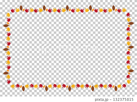 秋の紅葉と落ち葉のシンプルフレーム 132375815