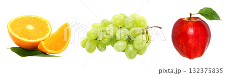 Fruit Mix set: orange, grape and red apple, isolated on transparent background Fruit Mix set: orange, grape and red apple, isolated on transparent background 132375835