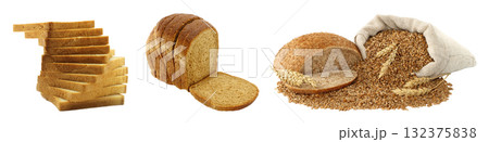 Grain Contrast food set: bread slices and bread with grain, isolated on transparent background Grain Contrast food set: bread slices and bread with grain, isolated on transparent background 132375838