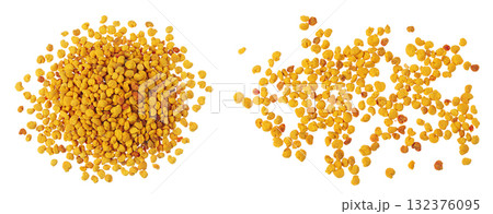 Bee pollen grains isolated on white background. Top view. Flat lay 132376095