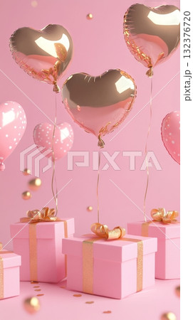 Celebrate Love With Heart-Shaped Balloons and Pink Gift Boxes at a Joyful Party 132376720