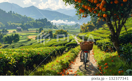 Bike Ride Through Tea Plantation With Orange Tree Bike Ride Through Tea Plantation With Orange Tree 132377341