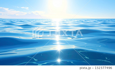Tranquil Blue Sea Water Surface with Sun Reflection 132377496
