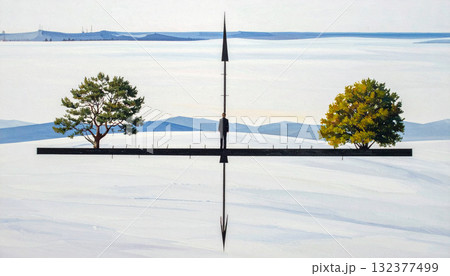 Painting of Balance Point with Man in Landscape Painting of Balance Point with Man in Landscape 132377499