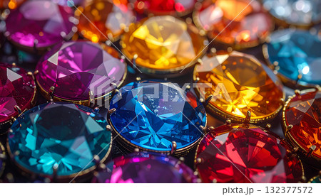 Close-up of Colorful Faceted Gemstones 132377572