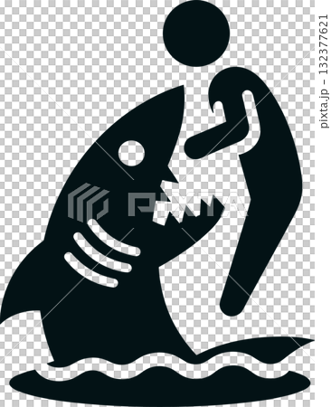 人と鮫のピクトグラムのイラスト 132377621