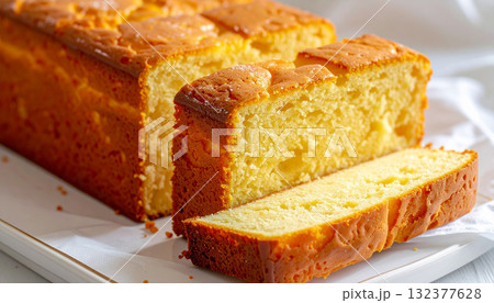 Sliced Homemade Pound Cake on White Plate Sliced Homemade Pound Cake on White Plate 132377628