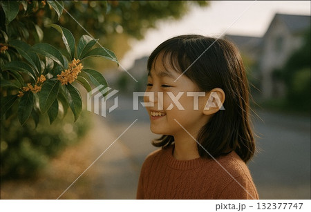 金木犀の匂いを嗅ぐ女の子 金木犀の匂いを嗅ぐ女の子 132377747