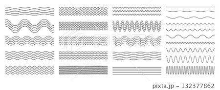 Corrugated Waves line set. Isolated zigzag, Wave ornament pattern, horizontal underline, wavy, billowy, thin line background. Vector illustration. Not AI Corrugated Waves line set. Isolated zigzag, Wave ornament pattern, horizontal underline, wavy, billowy, thin line background. Vector illustration. Not AI 132377862