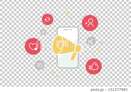Vector illustration of social media advertising using a smartphone and megaphone (marketing/online customer acquisition) 132377965