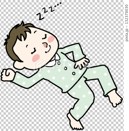 穿著睡衣的男孩睡得很香 穿著睡衣的男孩睡得很香 132378030