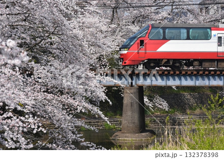 犬山線桜満開の郷瀬川 1200系パノラマスーパー 犬山線桜満開の郷瀬川 1200系パノラマスーパー 132378398