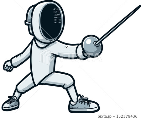 構えているフェンシング選手のイラスト 132378436
