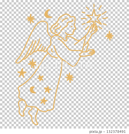 Celestial Angel Line Art Illustration with Moon and Stars Elegant Cosmic Christmas Outline Mystical Holiday Design for Winter Greeting Cards and Decorative Crafts Celestial Angel Line Art Illustration with Moon and Stars Elegant Cosmic Christmas Outline Mystical Holiday Design for Winter Greeting Cards and Decorative Crafts 132378491