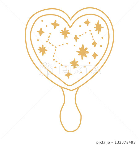 Celestial Mirror Line Art Illustration with Heart Shape and Star Constellations Elegant Cosmic Christmas Outline Whimsical Holiday Design for Winter Greeting Cards and Crafts 132378495