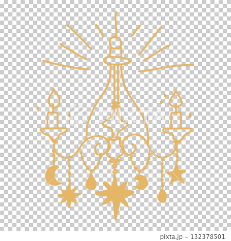 Celestial Chandelier Line Art Illustration with Candles Moons and Stars Elegant Cosmic Christmas Decor Outline Mystical Holiday Design for Winter Greeting Cards and Crafts 132378501