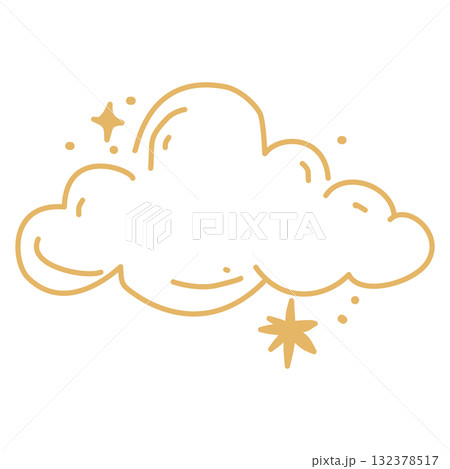 Celestial Cloud Line Art Illustration with Sparkling Stars Elegant Cosmic Christmas Outline Dreamy Sky Element Magical Holiday Design for Winter Greeting Cards and Crafts 132378517
