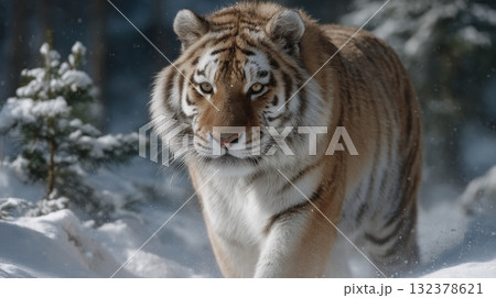 a siberian tiger on the snow a siberian tiger on the snow 132378621