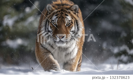a siberian tiger on the snow a siberian tiger on the snow 132378623