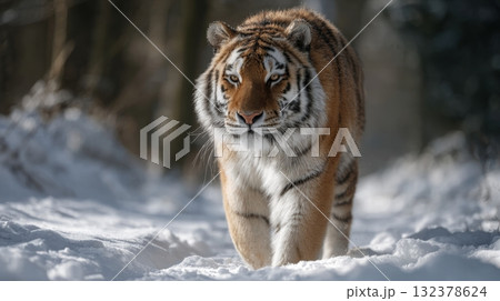 a siberian tiger on the snow a siberian tiger on the snow 132378624