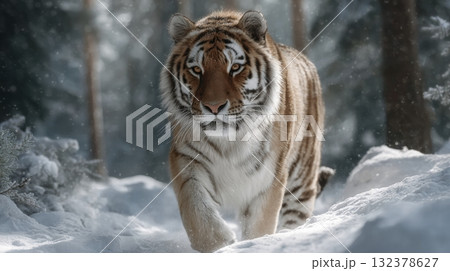 a siberian tiger on the snow a siberian tiger on the snow 132378627