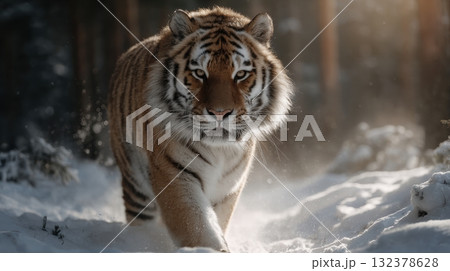 a siberian tiger on the snow 132378628