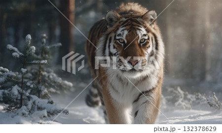 a siberian tiger on the snow a siberian tiger on the snow 132378629
