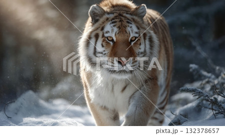 a siberian tiger on the snow a siberian tiger on the snow 132378657