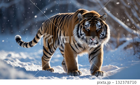 a siberian tiger on the snow a siberian tiger on the snow 132378710
