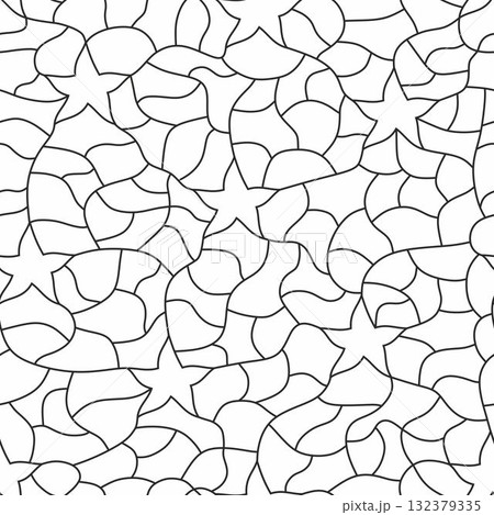 Seamless mosaic pattern. White and black colors. Wavy lines. Ornamental pattern. Stars and lines. 132379335