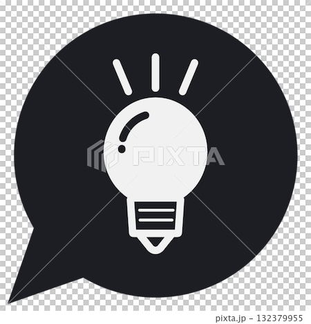 シンプルな丸い吹き出し　電球（吹き出し黒塗り版） 132379955