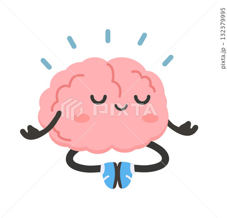 Cute Cartoon Brain Meditating Illustration Cute Cartoon Brain Meditating Illustration 132379995
