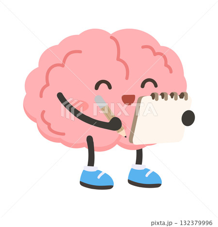 Illustration of Brain Writing on Notepad Illustration of Brain Writing on Notepad 132379996