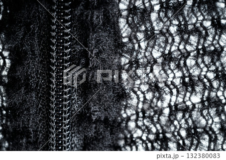 Zipper on black fleece background close-up Zipper on black fleece background close-up 132380083
