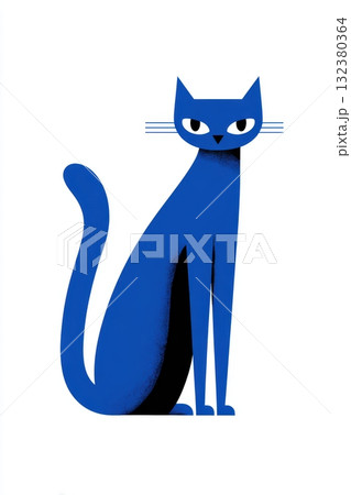 Blue cat illustration with simple design elements Blue cat illustration with simple design elements 132380364