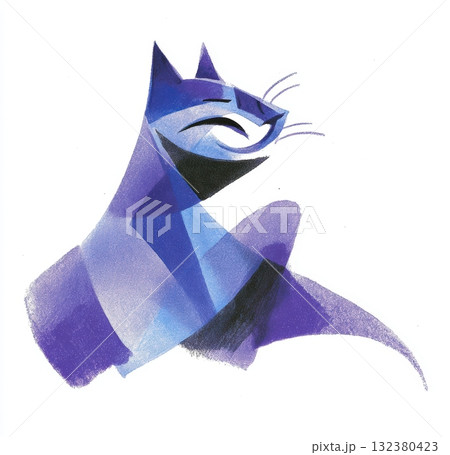 Stylized blue cat illustration with geometric shapes 132380423