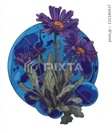 Vibrant purple flowers against a bright blue backdrop Vibrant purple flowers against a bright blue backdrop 132380437