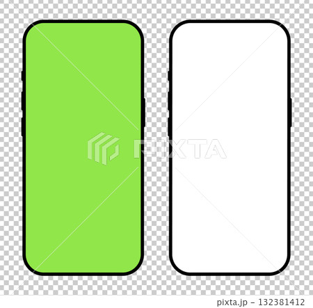 Smartphone frames. Modern gadget flat symbol. Device front view. Signs for website design, ui, mobile app. Blank smart phone green screen, white screen templates. Mobile phone simple black icons. 132381412