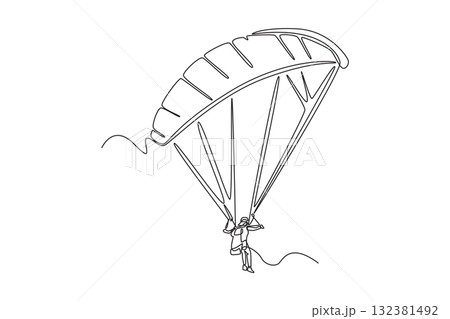 Continuous one line drawing brave person is paragliding, suspended high beneath fully inflated chute, thrill and airborne freedom of extreme sport. Single line draw design vector graphic illustration Continuous one line drawing brave person is paragliding, suspended high beneath fully inflated chute, thrill and airborne freedom of extreme sport. Single line draw design vector graphic illustration 132381492