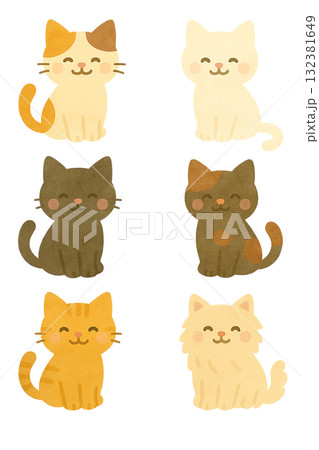 満足した表情の猫のイラストセット 132381649