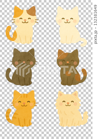 満足した表情の猫のイラストセット 132381649