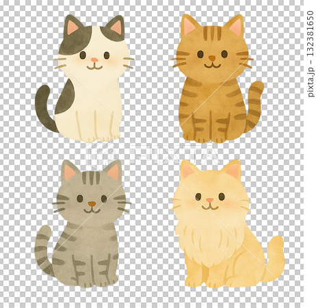 坐著的貓插畫集：短毛貓、長毛貓和獲救貓 132381650