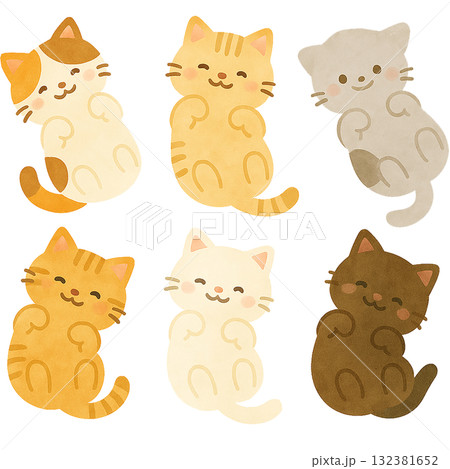 かわいい猫のイラストセット　ゴロンと寝転ぶポーズ 132381652