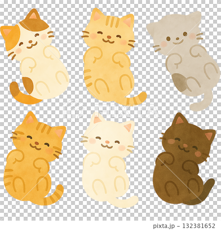 かわいい猫のイラストセット　ゴロンと寝転ぶポーズ 132381652